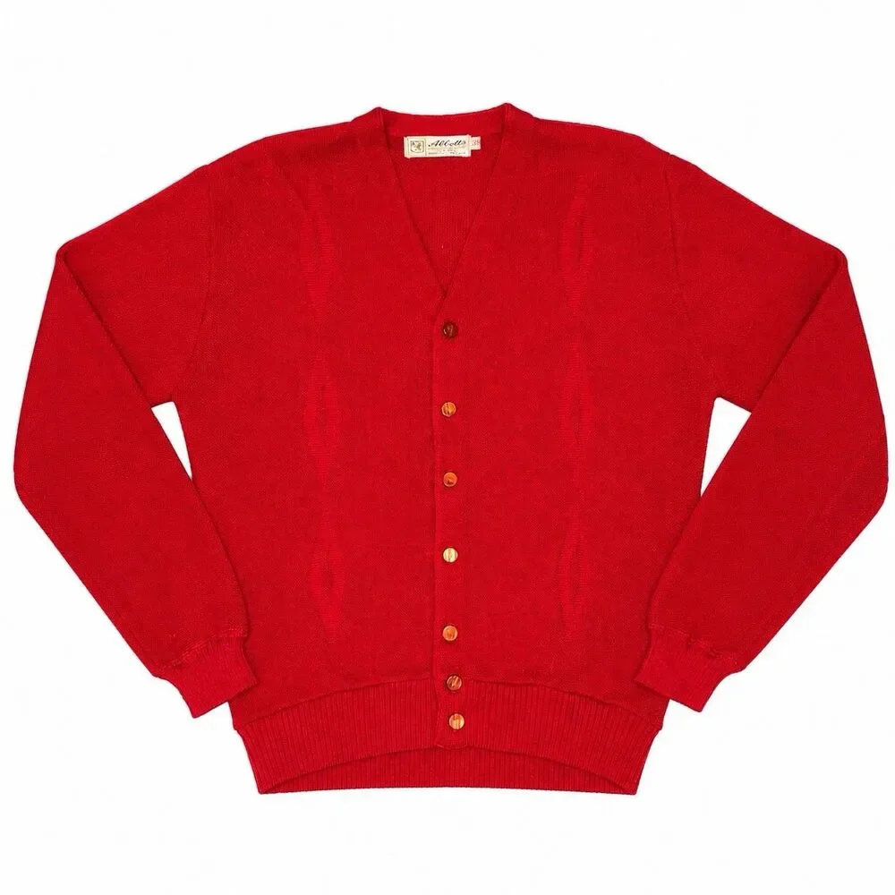Vintage Abbott’s Red Cardigan Sweater Men’s 38 V-Neck Button Grandpa S/M